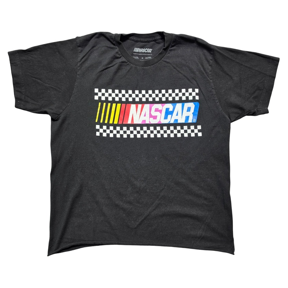 Retro Car Culture T-Shirt Mens M Black NASCAR Checkered Flag Logo Short Sleeve